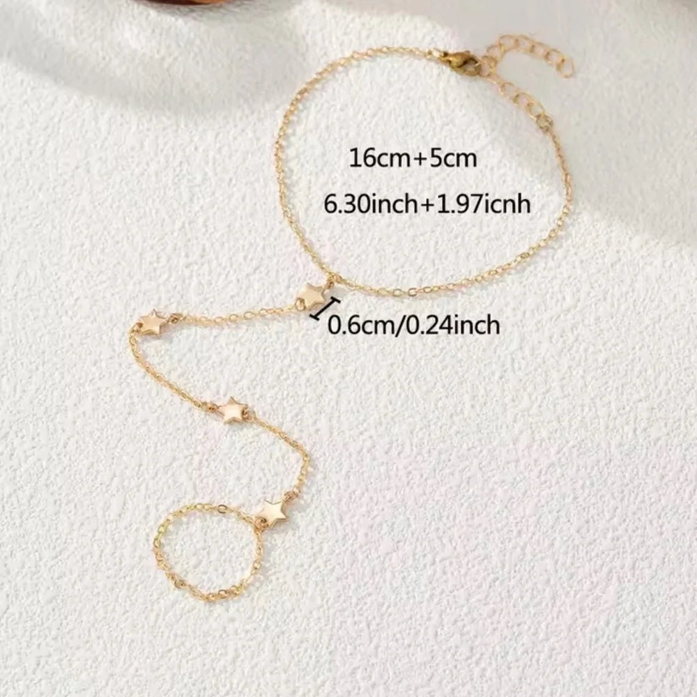Delicate Gold Star Hand Chain ring Bracelet
